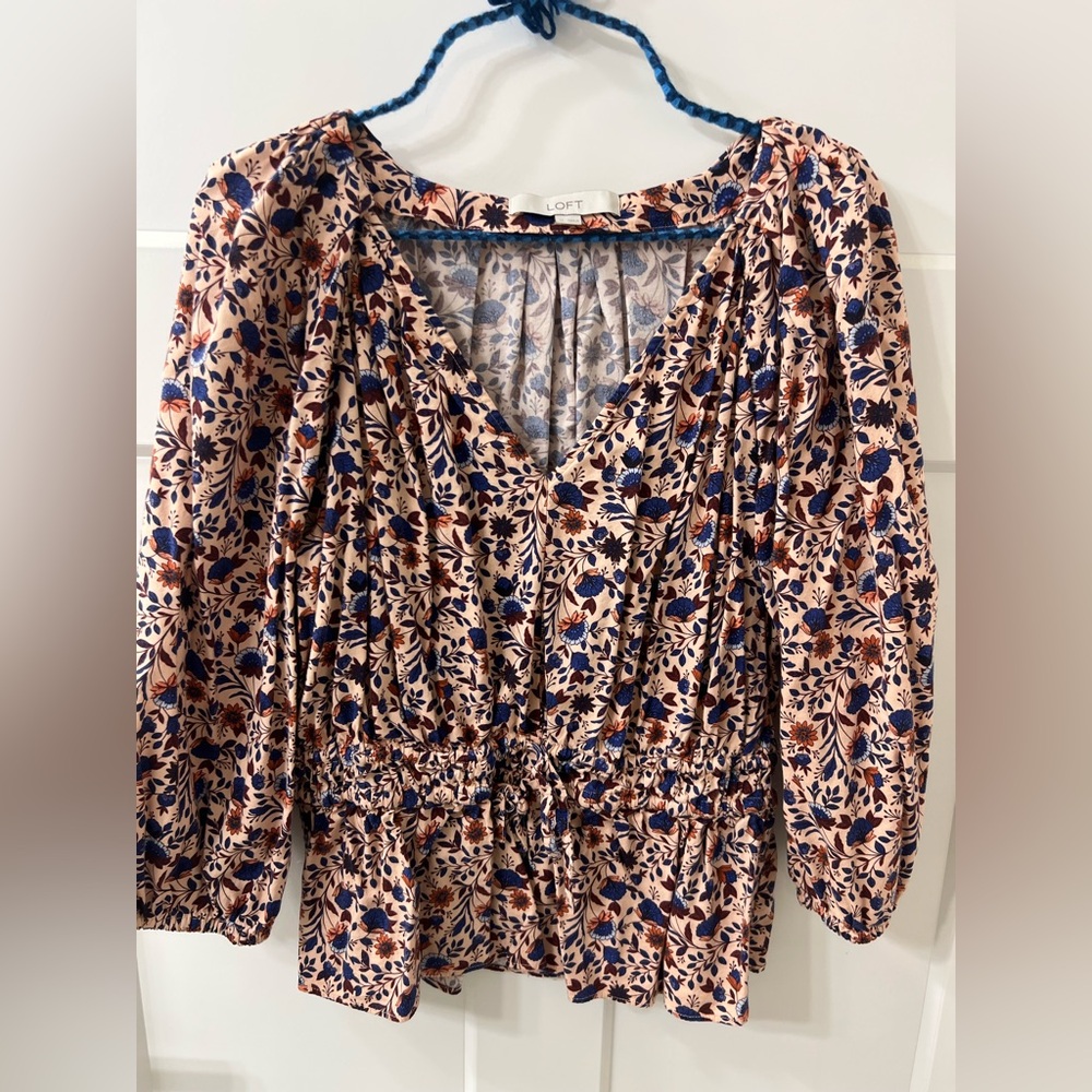 LOFT Multicolor Floral Peplum Shirt